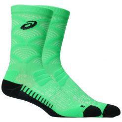 Skarpetki sportowe dla dorosłych Performance Run Crew Sock. Zielone skarpety Asics, bez wzorów, z nylonu. Za 79.99 zł.