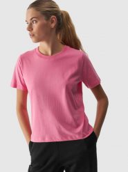 4F T-shirt regular gładki damski - różowy M. Czerwone t-shirty 4f, m, bez wzorów, z bawełny, bez kołnierzyka, bez ramiączek. W wyprzedaży za 29.99 zł.