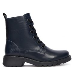 Botki Fly London. Niebieskie botki Fly London, bez wzorów, bez obcasa, na płaskiej podeszwie, bez zapięcia. Za 709.99 zł.