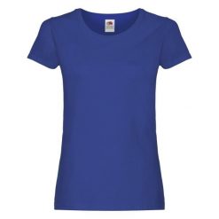 Oryginalna Bawełniana Koszulka Dla Kobiet. Niebieskie bluzki FRUIT OF THE LOOM, s, bez wzorów, z bawełny, sportowe, bez kołnierzyka, bez ramiączek. Za 33.99 zł.
