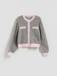 Kardigan z kontrastową lamówką - wielobarwny. Kardigany Reserved, l, bez wzorów, z dzianiny. Za 129.99 zł.