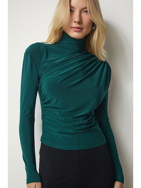 Happiness Istanbul Bluzka w kolorze ciemnozielonym rozmiar: 40. Zielone bluzki Happiness Istanbul, bez wzorów, bez kołnierzyka, bez ramiączek. Za 70.45 zł.