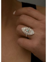 DIA DIAMONDS Pozłacany pierścionek z diamentami i szmaragdem rozmiar: 52. Zielone pierścionki DIA DIAMONDS, z diamentem, pozłacane. Za 310.38 zł.