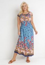 Niebieska Sukienka Maxi Hiszpanka z Gumkami w Talii z Bawełny Doreyana. Niebieskie sukienki Born2be, na imprezę, na lato, l, bez wzorów, z bawełny, bez kołnierzyka, bez ramiączek, maxi. Za 39.99 zł.