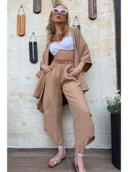 Trend Alacati 2-częściowy zestaw "Trend Alaçat Stili" w kolorze beżowym rozmiar: onesize. Brązowe swetry Trend Alacati, bez wzorów, z bawełny, bez ramiączek. Za 87.40 zł.
