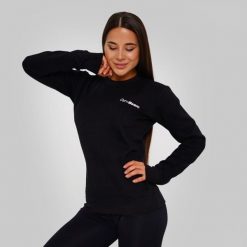 Bluza damska fitness regular fit czarna Basic. Czarne bluzy GYMBEAM, xs, bez wzorów, z bawełny, bez kaptura. Za 83.90 zł.