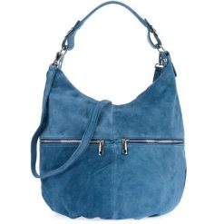Shopperka skórzana VERA PELLA K51 niebieska. Niebieskie shopper bez wzorów, z materiału, na ramię, zamszowe, bez dodatków. Za 181.40 zł.