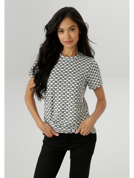 Aniston Koszulka w kolorze antracytowo-białym rozmiar: 42. Czarne bluzki Aniston, bez wzorów, bez kołnierzyka, bez ramiączek. Za 60.88 zł.