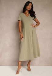 Jasnozielona Casualowa Sukienka z Bawełną Zeredira. Zielone sukienki Renee, na co dzień, m, bez wzorów, z bawełny, eleganckie, bez kołnierzyka, bez ramiączek, maxi. Za 199.99 zł.