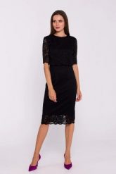 Sukienka koronkowa czarna elegancka ołówkowa dwuczęściowa. Czarne sukienki Stylove, na imprezę, l, bez wzorów, z koronki, eleganckie, bez kołnierzyka, bez ramiączek, mini, dopasowane. Za 509.00 zł.