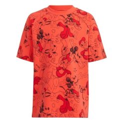 Koszulka adidas x Disney Mickey Mouse. Czarne bluzki Adidas, bez wzorów, z bawełny, sportowe, bez kołnierzyka, bez ramiączek. W wyprzedaży za 88.05 zł.