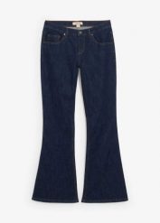 Dżinsy z rozszerzanymi nogawkami, mid waist. Niebieskie jeansy bonprix, bez wzorów. Za 169.99 zł.