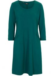 Krótka sukienka shirtowa Punto di Roma, lekko poszerzana dołem. Czarne sukienki bonprix, bez wzorów, ze skóry, bez kołnierzyka, bez ramiączek, mini. Za 122.99 zł.