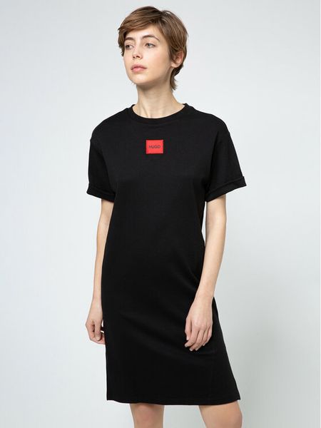 Hugo Sukienka codzienna Neyle 50456013 Czarny Relaxed Fit. Czarne sukienki Hugo, na co dzień, xs, bez wzorów, z bawełny, bez kołnierzyka, bez ramiączek, proste. Za 589.99 zł.