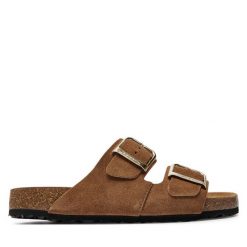 Klapki Tamaris. Brązowe klapki Tamaris, bez wzorów, bez obcasa. Za 259.99 zł.