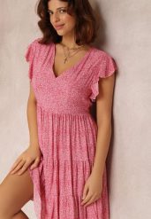 Różowa Sukienka Phaerica. Czerwone sukienki Renee, na imprezę, m, bez wzorów, klasyczne, bez kołnierzyka, bez ramiączek, mini, rozkloszowane. Za 44.99 zł.