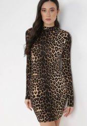 Ciemnobeżowa Sukienka Phenolea. Brązowe sukienki Born2be, s, bez wzorów, z dzianiny, eleganckie, bez kołnierzyka, bez ramiączek, mini, dopasowane. Za 49.99 zł.