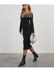 Milan Kiss Sukienka dzianinowa w kolorze czarnym rozmiar: S. Czarne sukienki Milan Kiss, s, bez wzorów, z dzianiny, bez kołnierzyka, bez ramiączek, midi. Za 165.99 zł.