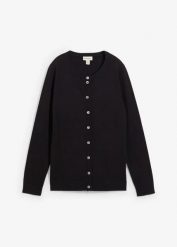 Sweter rozpinany z okrągłym dekoltem. Czarne kardigany bonprix, bez wzorów. Za 84.99 zł.