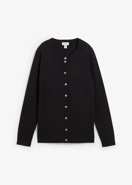 Sweter rozpinany z okrągłym dekoltem. Czarne kardigany bonprix, bez wzorów. Za 84.99 zł.