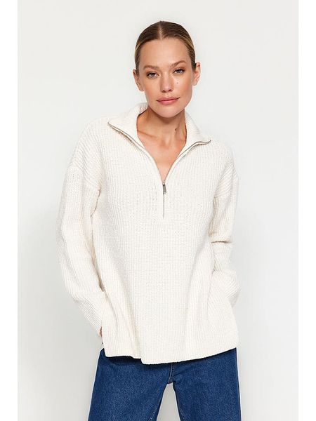 Trendyol Sweter w kolorze kremowym rozmiar: M. Brązowe swetry Trendyol, m, bez wzorów, z bawełny, bez ramiączek. Za 119.95 zł.