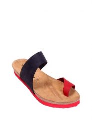 Comfortfusse Skórzane klapki w kolorze czarno-czerwonym rozmiar: 41. Czarne klapki Comfortfüße, bez wzorów, z nubiku, z otwartym noskiem, bez obcasa. Za 217.99 zł.