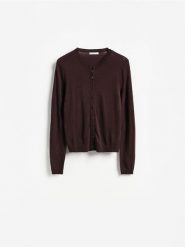 Kardigan z wełną - brązowy. Brązowe kardigany Reserved, l, bez wzorów, z wełny. Za 129.99 zł.
