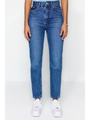 Trendyol Dżinsy - Mom fit - w kolorze niebieskim rozmiar: 32. Niebieskie jeansy Trendyol, bez wzorów, z podwyższonym stanem. Za 65.85 zł.