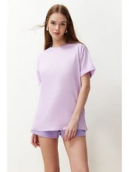 Trendyol Koszulka w kolorze jasnoróżowym rozmiar: XL. Różowe bluzki Trendyol, xl, bez wzorów, z bawełny, bez kołnierzyka, bez ramiączek. Za 57.06 zł.