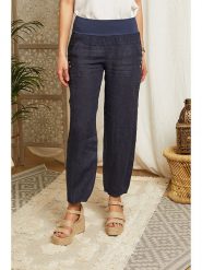 Lin Passion Lniane spodnie w kolorze granatowym rozmiar: 38/40. Niebieskie spodnie materiałowe Lin Passion, na co dzień, bez wzorów, ze lnu, z podwyższonym stanem. Za 113.99 zł.