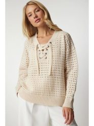 Happiness Istanbul Sweter w kolorze kremowym rozmiar: onesize. Brązowe swetry Happiness Istanbul, bez wzorów, bez ramiączek. Za 81.85 zł.