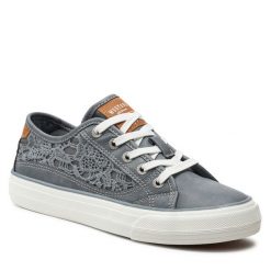 Trampki Mustang. Niebieskie trampki Mustang, bez wzorów, bez zapięcia. Za 149.99 zł.