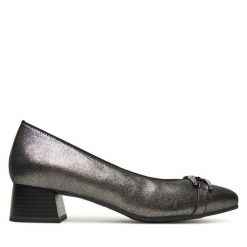 Półbuty Caprice. Szare czółenka Caprice, bez wzorów, bez obcasa, na obcasie, bez zapięcia. Za 349.99 zł.