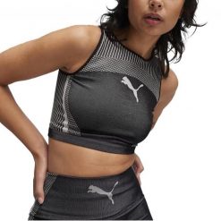 Koszulki Puma Model To Crop Top Kolor Czarny. Czarne koszulki sportowe Puma, bez wzorów, z tkaniny, bez ramiączek. W wyprzedaży za 132.40 zł.