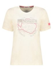 Geographical Norway Koszulka w kolorze kremowym rozmiar: L. Brązowe bluzki Geographical Norway, l, bez wzorów, z bawełny, bez kołnierzyka, bez ramiączek. Za 61.60 zł.