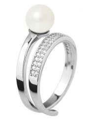 Pearl Addict Srebrny pierścionek z perłą i cyrkoniami rozmiar: onesize. Białe pierścionki Pearl Addict, z cyrkonią, srebrne. Za 208.99 zł.