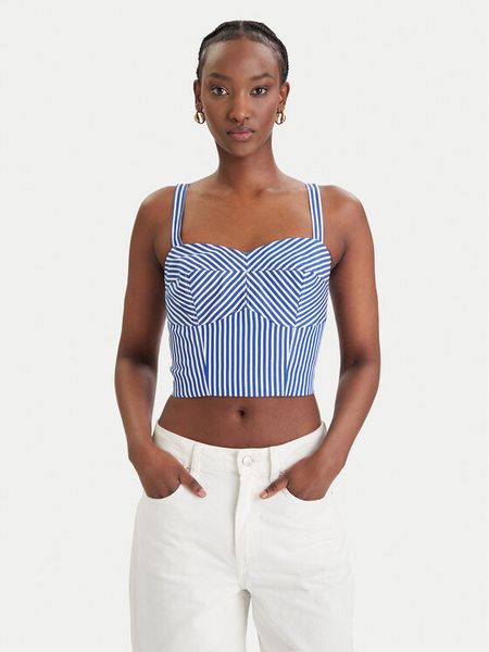 Guess Top W6GH38 W1848 Niebieski Regular Fit. Niebieskie topy Guess, m, z aplikacjami, z bawełny, bez kołnierzyka, bez ramiączek. Za 265.99 zł.