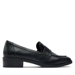 Lordsy Tamaris. Czarne lordsy Tamaris, bez wzorów, bez obcasa, bez zapięcia. Za 229.99 zł.