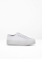 Sneakersy na platformie z bawełnianego płótna. Białe obuwie sportowe bonprix, z bawełny, bez zapięcia. Za 114.99 zł.