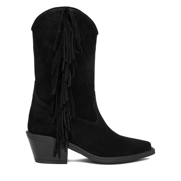 Kowbojki Badura. Czarne botki Badura, bez wzorów, bez obcasa, na słupku, bez zapięcia. Za 299.99 zł.