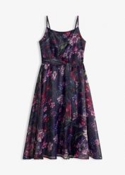 Sukienka midi z delikatnego tiulu, z paskiem. Białe sukienki bonprix, bez wzorów, z tiulu, bez kołnierzyka, bez ramiączek, midi. Za 329.99 zł.