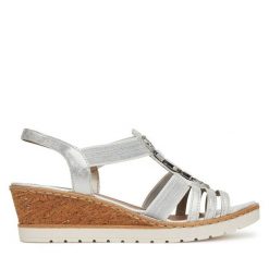 Sandały Remonte. Szare sandały Remonte, bez wzorów, bez obcasa, na koturnie, bez zapięcia. Za 359.99 zł.