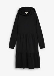 Sukienka dresowa. Czarne sukienki bonprix, bez wzorów, z dresówki, bez kołnierzyka, bez ramiączek, midi. Za 129.99 zł.
