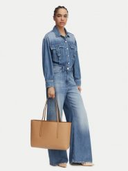 Calvin Klein Torebka Foil Logo Tote LV04F3274G Beżowy. Brązowe shopper Calvin Klein, bez wzorów, ze skóry, bez dodatków. Za 649.99 zł.