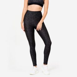 Legginsy fitness damskie Domyos. Szare legginsy DOMYOS, l, bez wzorów, z elastanu, z podwyższonym stanem. Za 69.99 zł.