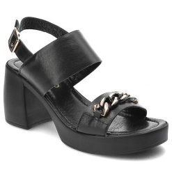 Czarne Sandały Chebello Modne Skórzane Obuwie. Czarne sandały CheBello, bez wzorów, ze skóry, eleganckie, bez obcasa, na obcasie, bez zapięcia. Za 319.00 zł.