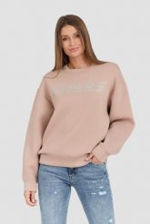 GUESS Beżowa damska bluza z cyrkoniami Cecilia, Rozmiar M. Czarne bluzy sportowe Guess, m, z aplikacjami, z elastanu, bez kaptura. W wyprzedaży za 299.99 zł.