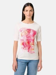 Gerry Weber Koszulka w kolorze biało-różowo-czerwonym rozmiar: 40. Białe bluzki Gerry Weber, bez wzorów, z bawełny, bez kołnierzyka, bez ramiączek. Za 79.21 zł.