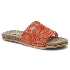 Pomarańczowe Klapki Artiker Materiałowe Buty Na Lato. Brązowe klapki Artiker, w ażurowe wzory, z materiału, bez obcasa. Za 79.00 zł.