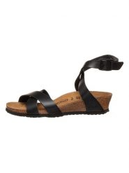 Papillio Skórzane sandały "Lola" w kolorze czarnym na koturnie rozmiar: 39. Czarne sandały Papillio, bez wzorów, klasyczne, z otwartym noskiem, bez obcasa, na koturnie, bez zapięcia. Za 139.87 zł.